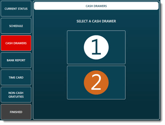 Time Clock Screen Cash Drawer Selection