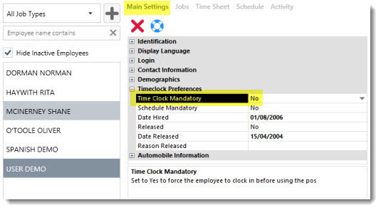 Employee Editor Mandatory Time Clock