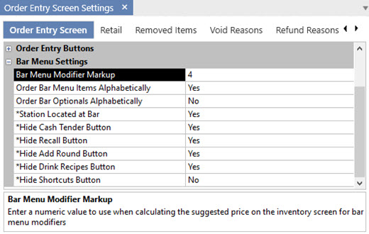 Bar Menu Settings