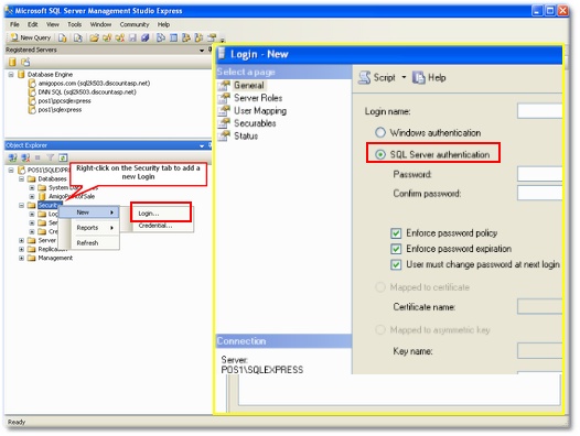 Adding a new SQL Server Login in SQL Server Management Studio