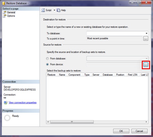 Restore Database Dialog