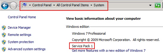 Windows 7 with Service Pack 1 Installed