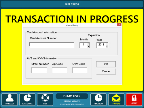 GIFTePay Manual Card Number Entry