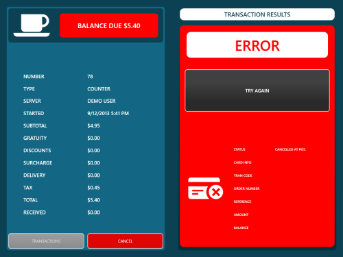 GIFTePay Transaction Results (Declined)