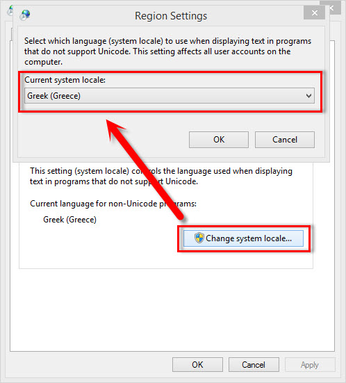 Specify the language in the Regional and Language Settings Control Panel Applet