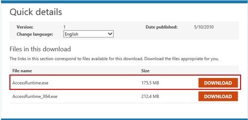 Microsoft Access 2010 Runtime at the Microsoft Download Center