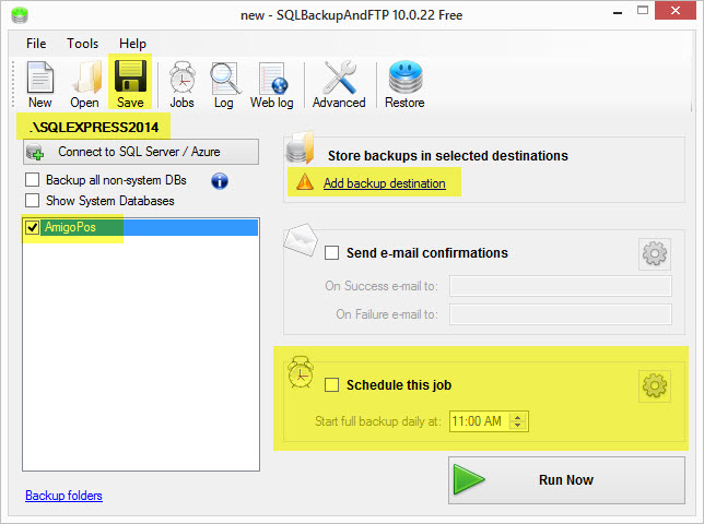 SQLBackupAndFTP Main Screen