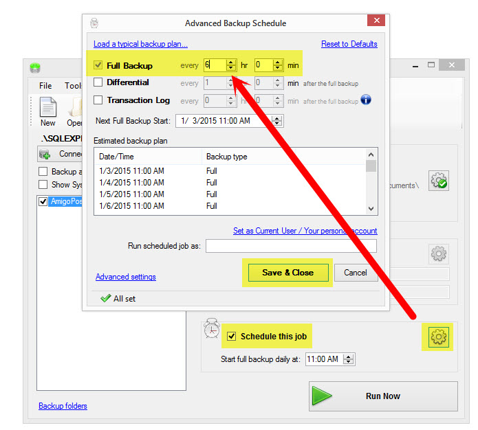 SQLBackupAndFTP Backup Schedule