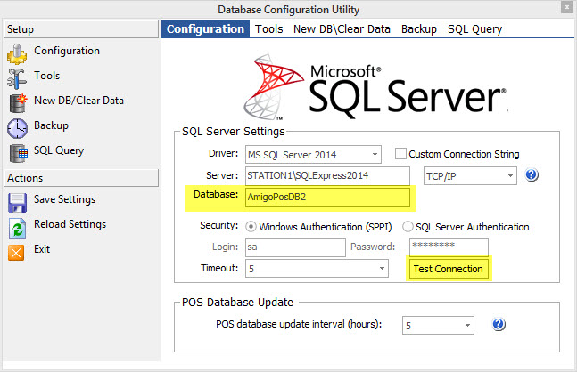 Amigo Pos Database Configuration Utility