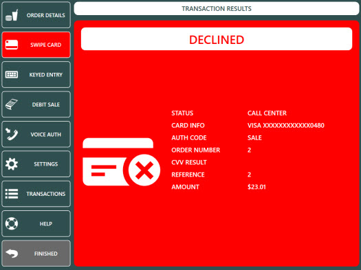 Unsuccessful SALE Transaction