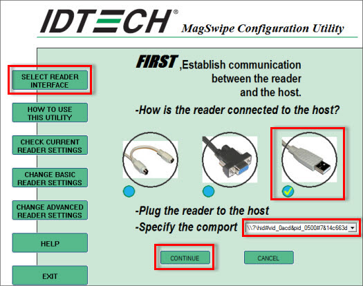 Magswipe Configuration Utility Reader Interface