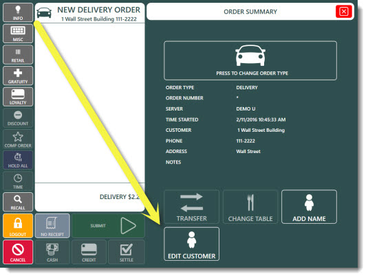 Order Entry Screen