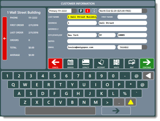 New customer information entry