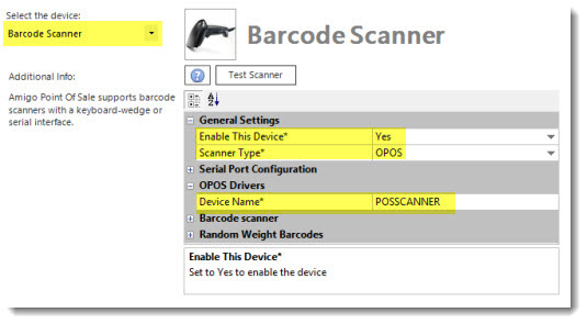 OPOS Barcode Scanner Configuration