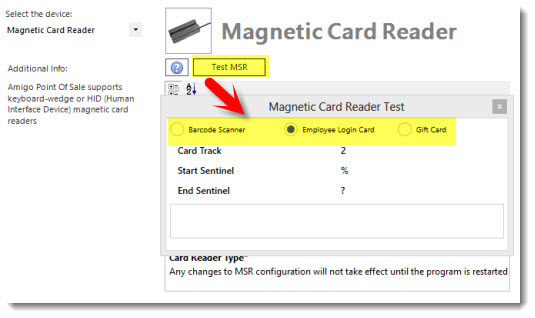 Back Office Magnetic Card Reader Test