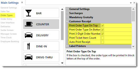 Order Type Settings
