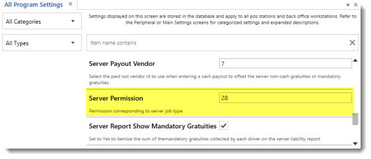 Back Office | Settings | All Program Settings