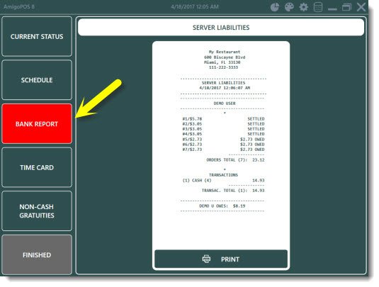 Time Clock Server Bank Report