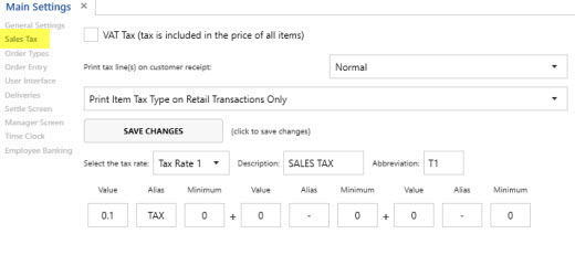 Main Settings/Sales Tax