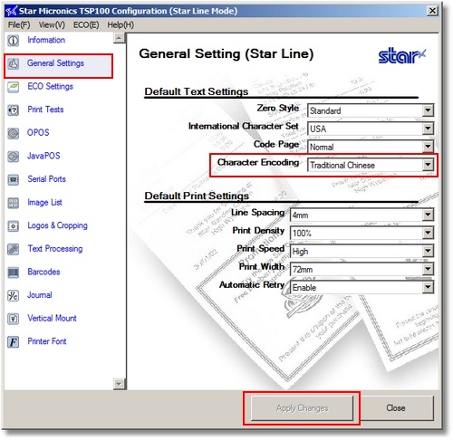 Star TSP100 Driver Configuration