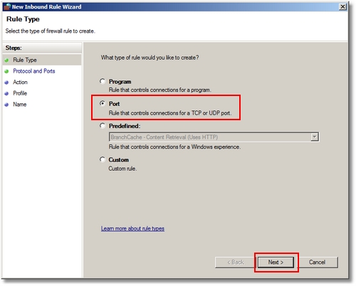 Specify the Port Rule Type