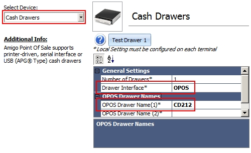 Back Office OPOS Cash Drawer Configuration