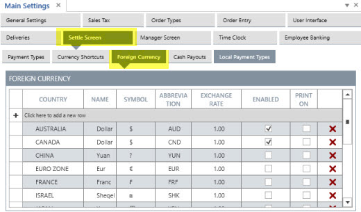 Back Office Foreign Currency Settings