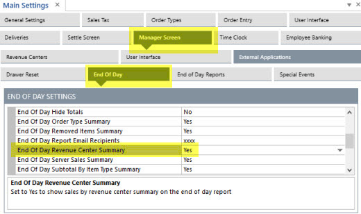 End of Day Report Settings