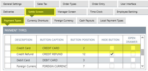 Settle Screen Payment Types
