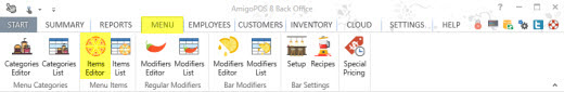 Back Office Menu Items Editor
