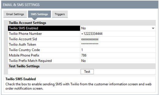Back Office SMS Settings