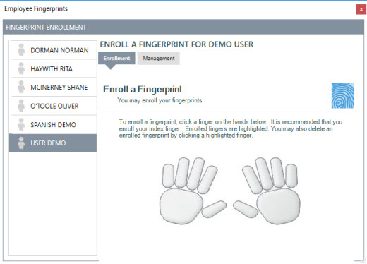 Selecting the Finger to Enroll in the Fingerprint Management Utility