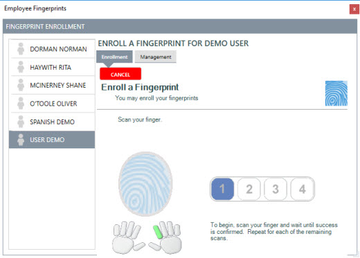 Four successful scans are required to enroll the finger