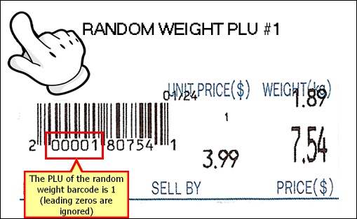 Random Weight Barcode Example (Format 1/UPC-12)