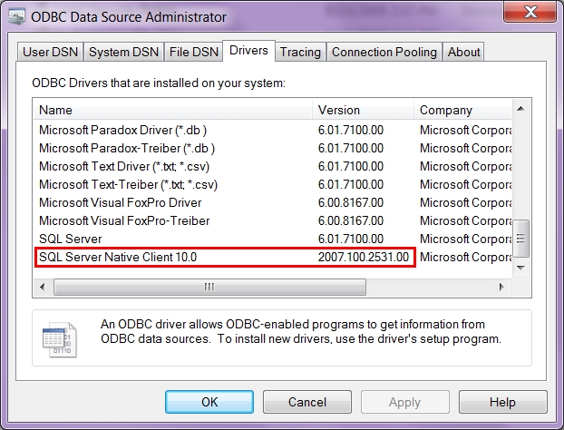 Microsoft sql server native client 10