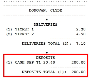 Driver Liability Report Showing Itemized Driver Deposits